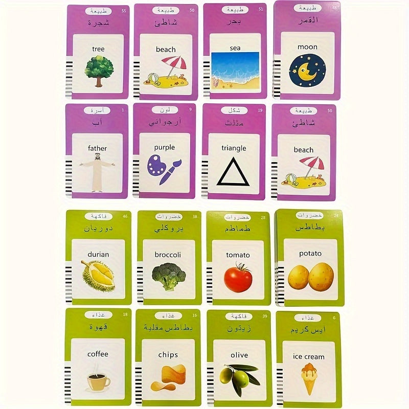 Bilingual Arabic-English Learning Toy for Kids, 510-Word Recognition Flash Cards, Auditory Sensory Educational Game, Early Childhood Development, Dual Language Pocket Vocabulary Builder, Suitable for Ages 3+, Ideal for Christmas
