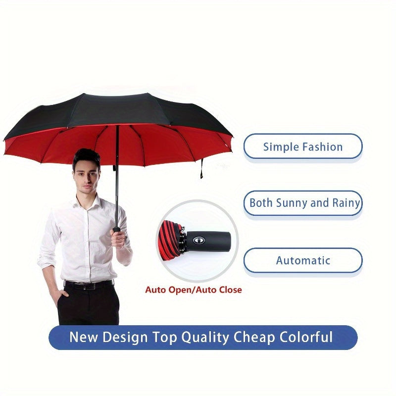 Paraguas automático irrompible a prueba de viento: diseño moderno con marco de 10 varillas, protección extra grande contra el sol y la lluvia, apertura sin costuras con un solo toque, protección UV avanzada