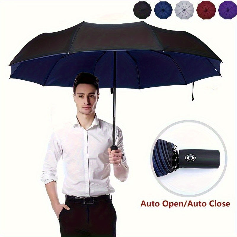 Paraguas automático irrompible a prueba de viento: diseño moderno con marco de 10 varillas, protección extra grande contra el sol y la lluvia, apertura sin costuras con un solo toque, protección UV avanzada