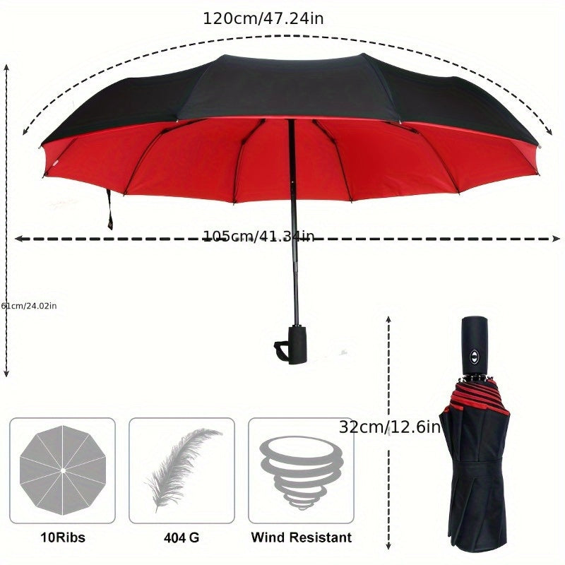 Unbreakable Windproof Automatic Umbrella - Fashion-Forward Design with 10-Rib Frame, Extra Large Sun &amp; Rain Protection, Seamless One-Touch Open, Advanced UV Shield