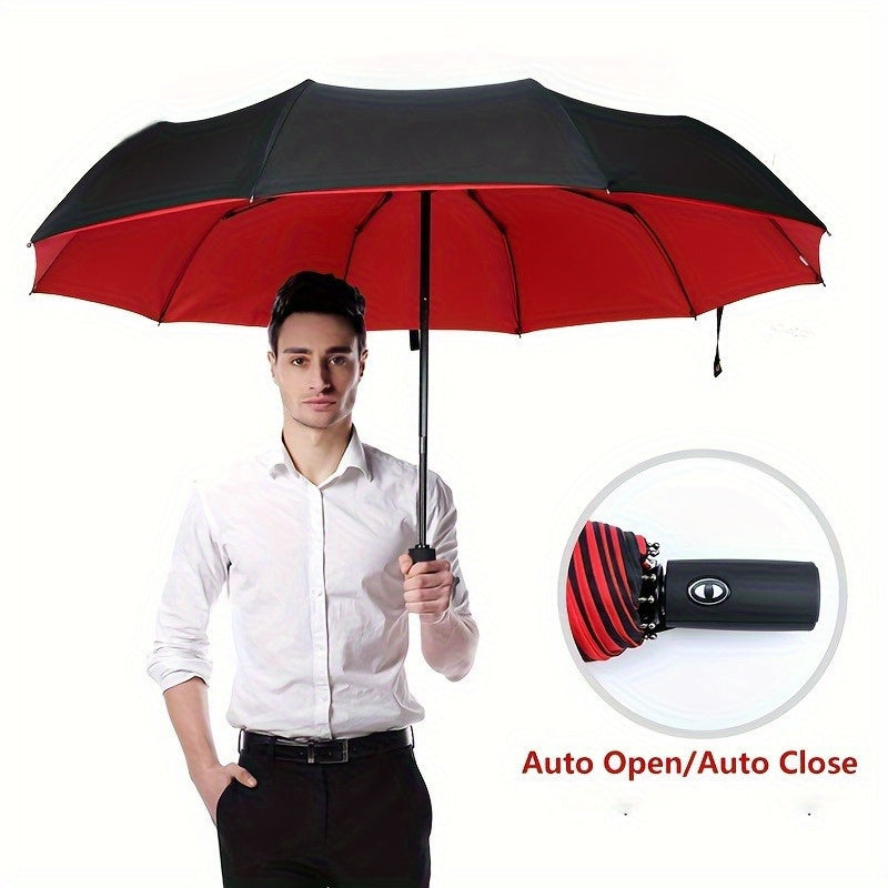 Paraguas automático irrompible a prueba de viento: diseño moderno con marco de 10 varillas, protección extra grande contra el sol y la lluvia, apertura sin costuras con un solo toque, protección UV avanzada