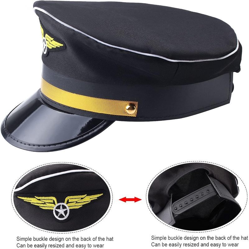 Sombrero de capitán piloto para adultos y adolescentes: perfecto para Halloween, fiestas de cosplay y eventos. Poliéster duradero.