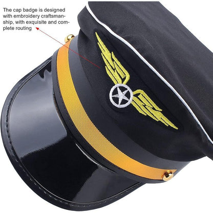 Pilot Captain Hat for Adults & Teens - Perfect for Halloween, Cosplay Parties & Events - Durable Polyester