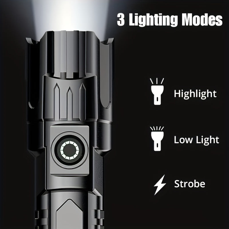 APOLLOFIRE 2-Pack LED Flashlights, 1200mAh Lithium Rechargeable Battery, Portable Tactical Zoom, USB, High Lumen Flood & Security Light, Push Button Control, Semi Flush Mount, No Remote, Black Plastic Finish