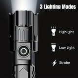 APOLLOFIRE 2-Pack LED Flashlights, 1200mAh Lithium Rechargeable Battery, Portable Tactical Zoom, USB, High Lumen Flood & Security Light, Push Button Control, Semi Flush Mount, No Remote, Black Plastic Finish