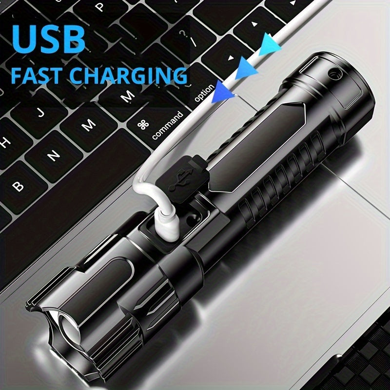 APOLLOFIRE 2-Pack LED Flashlights, 1200mAh Lithium Rechargeable Battery, Portable Tactical Zoom, USB, High Lumen Flood & Security Light, Push Button Control, Semi Flush Mount, No Remote, Black Plastic Finish