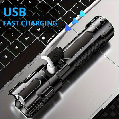 APOLLOFIRE 2-Pack LED Flashlights, 1200mAh Lithium Rechargeable Battery, Portable Tactical Zoom, USB, High Lumen Flood & Security Light, Push Button Control, Semi Flush Mount, No Remote, Black Plastic Finish