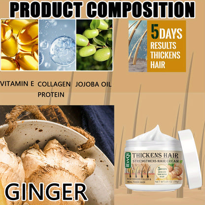 Ginger & Jojoba Oil Hair Thickening Cream - 30g | Enhances Fullness & Strength for All Hair Types, with Biotin & Ginseng Extracts,