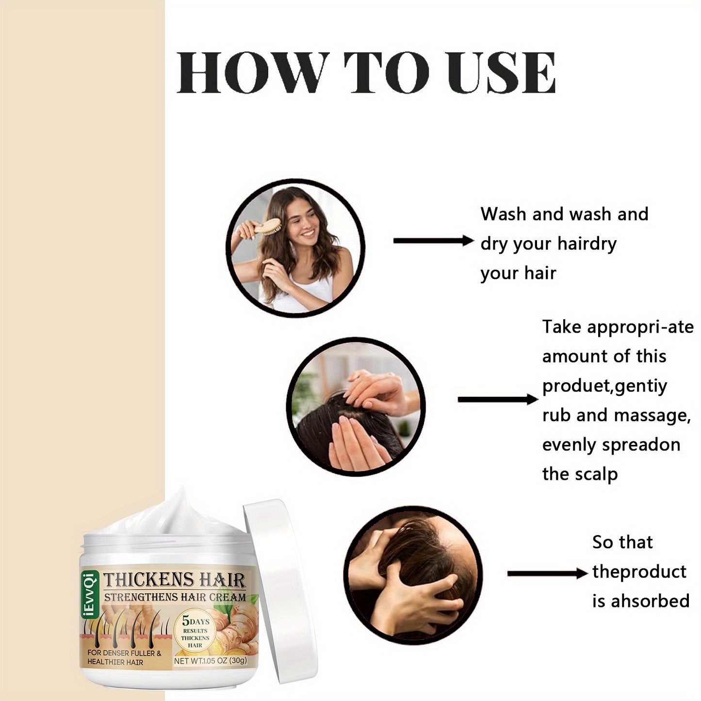 Ginger & Jojoba Oil Hair Thickening Cream - 30g | Enhances Fullness & Strength for All Hair Types, with Biotin & Ginseng Extracts,