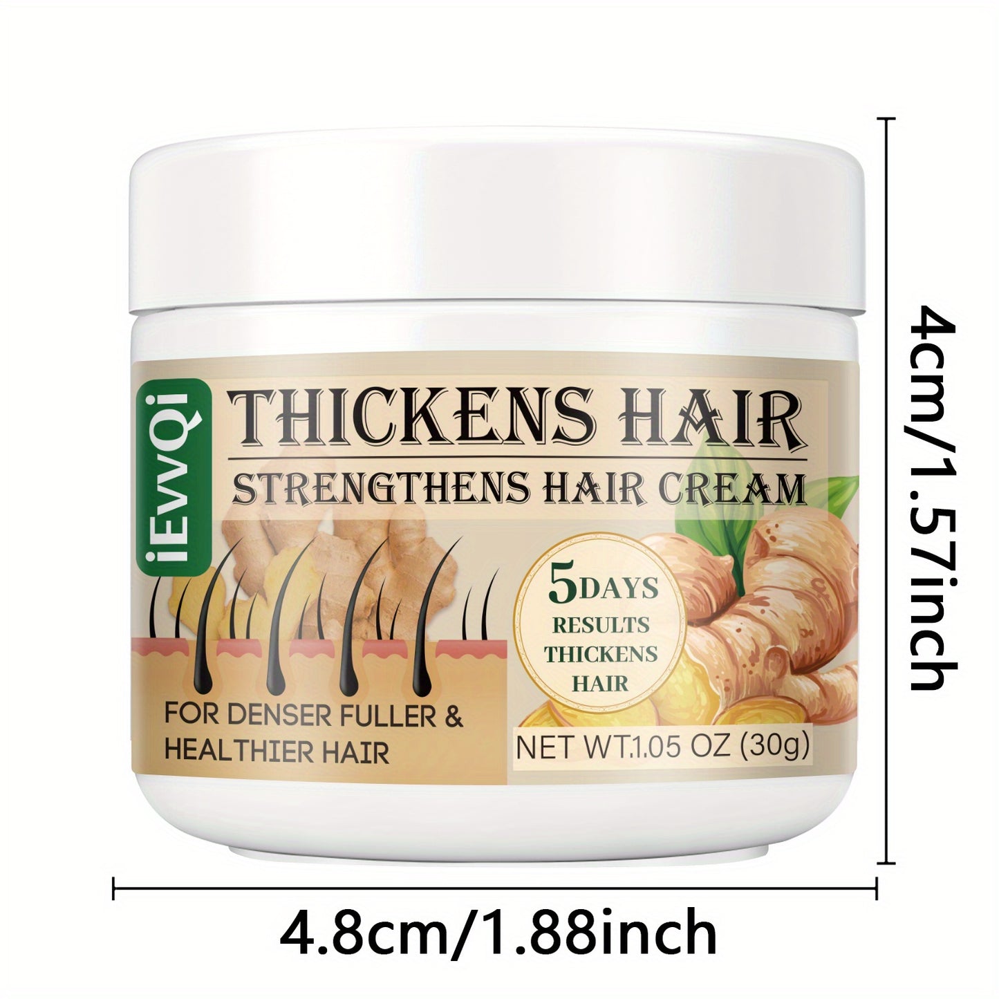 Ginger & Jojoba Oil Hair Thickening Cream - 30g | Enhances Fullness & Strength for All Hair Types, with Biotin & Ginseng Extracts,