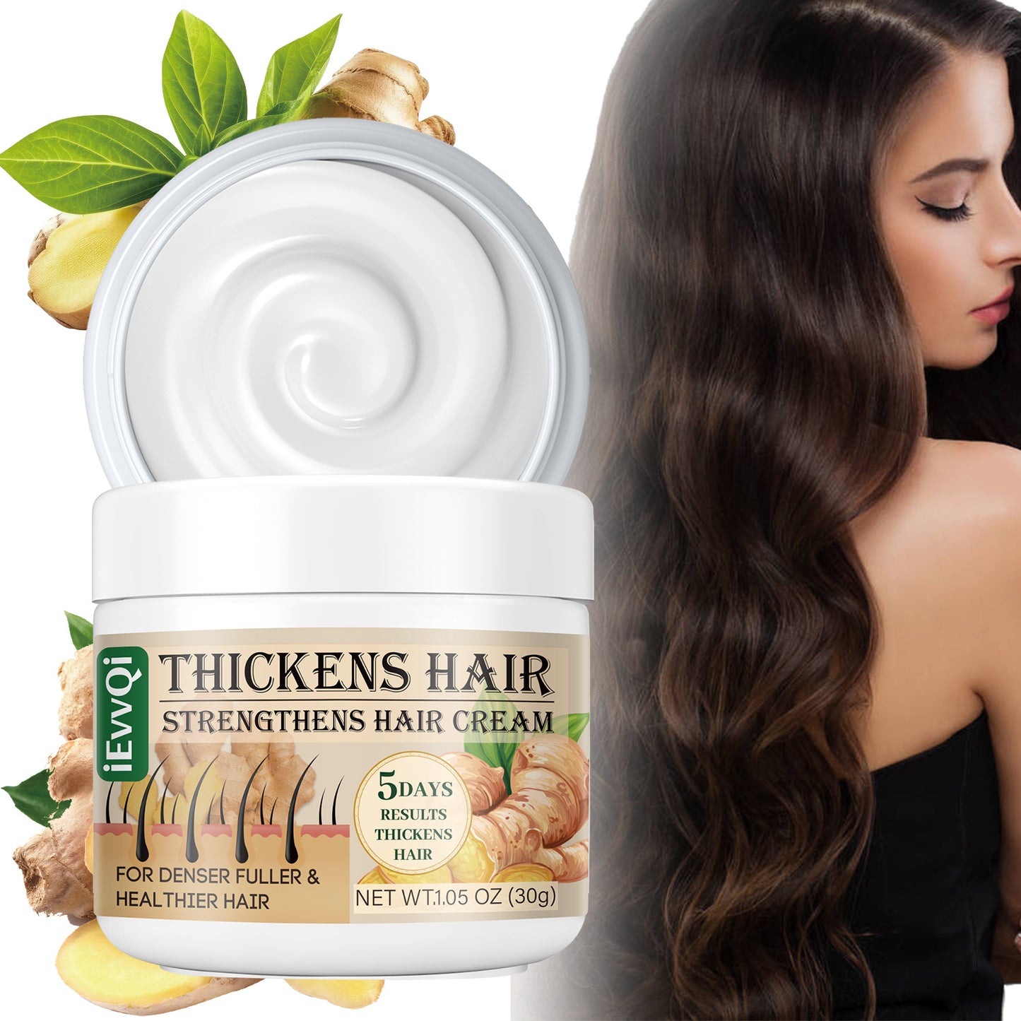 Ginger & Jojoba Oil Hair Thickening Cream - 30g | Enhances Fullness & Strength for All Hair Types, with Biotin & Ginseng Extracts,