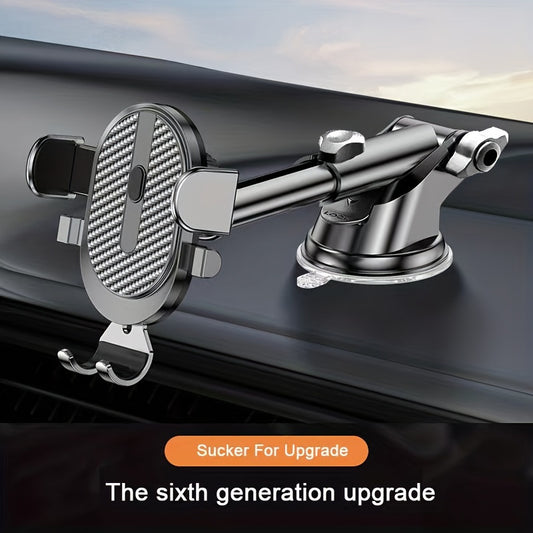 Soporte giratorio para teléfono de coche: soporte telescópico ajustable con ventosa para salpicadero y clip de bloqueo automático para navegación, llamadas manos libres y fácil acceso.