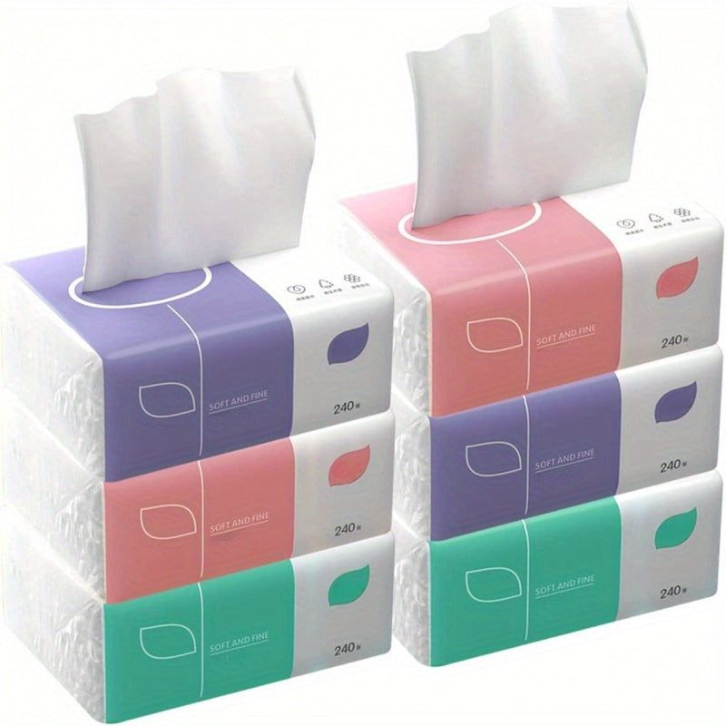6pcs Soft and Thick 4-Ply Paper Towels, 240 Sheets per Pack, Recyclable, Absorbent Facial Tissues, 3-Ply Virgin Wood Pulp, for Home and Travel Use, Ideal for Cleaning