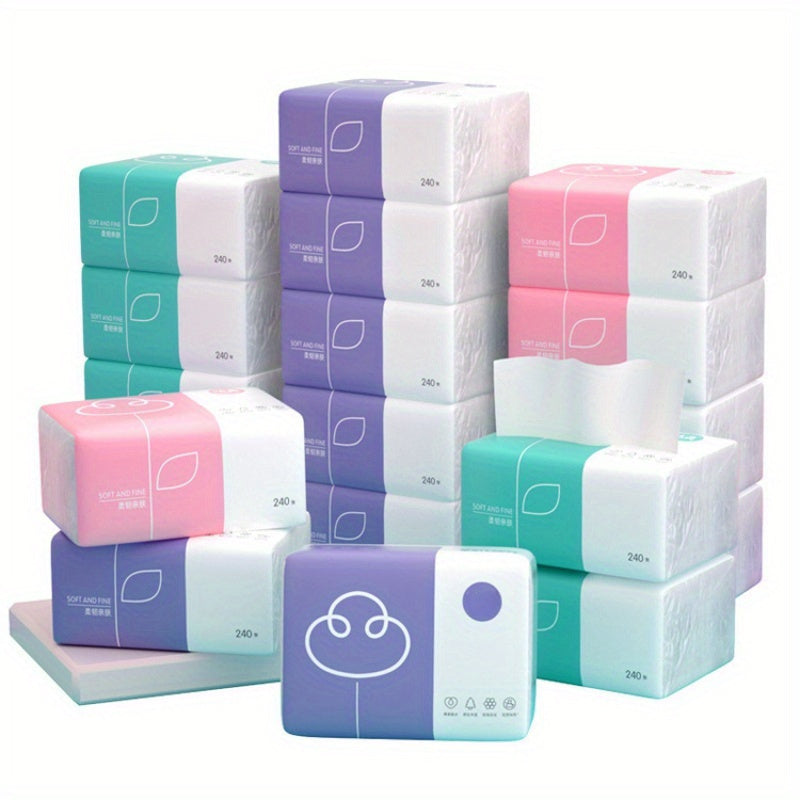 6pcs Soft and Thick 4-Ply Paper Towels, 240 Sheets per Pack, Recyclable, Absorbent Facial Tissues, 3-Ply Virgin Wood Pulp, for Home and Travel Use, Ideal for Cleaning