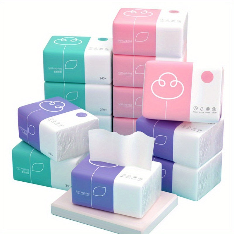 6pcs Soft and Thick 4-Ply Paper Towels, 240 Sheets per Pack, Recyclable, Absorbent Facial Tissues, 3-Ply Virgin Wood Pulp, for Home and Travel Use, Ideal for Cleaning