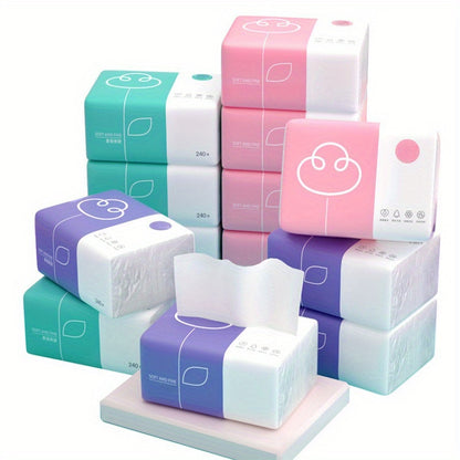 6pcs Soft and Thick 4-Ply Paper Towels, 240 Sheets per Pack, Recyclable, Absorbent Facial Tissues, 3-Ply Virgin Wood Pulp, for Home and Travel Use, Ideal for Cleaning