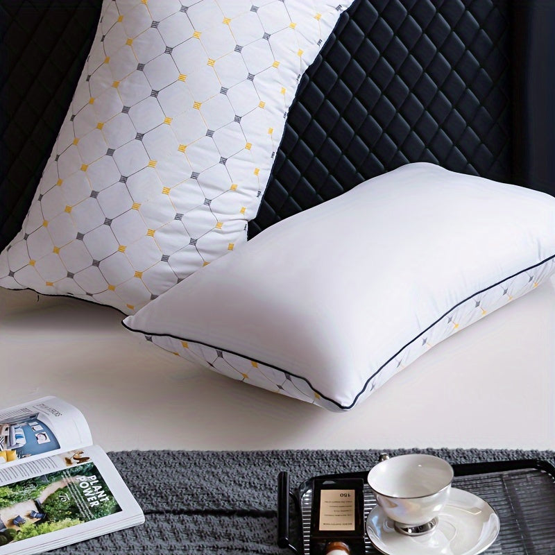 Luxury Hotel Bed Pillow with Quilted Design and Yellow Accents - Machine Washable, High-Quality, Perfect for Side or Back Sleeping - Outdoor Camping Pillow - Space Themed - Zipper Closure - Relaxed Style - Suitable for All Se