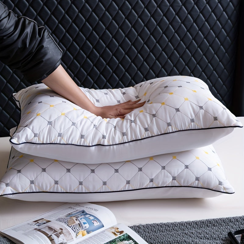 Luxury Hotel Bed Pillow with Quilted Design and Yellow Accents - Machine Washable, High-Quality, Perfect for Side or Back Sleeping - Outdoor Camping Pillow - Space Themed - Zipper Closure - Relaxed Style - Suitable for All Se