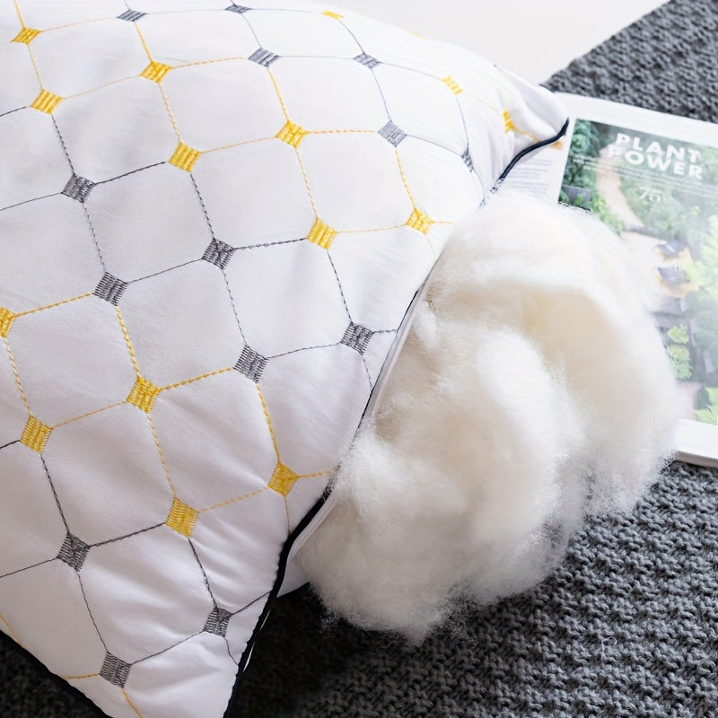 Luxury Hotel Bed Pillow with Quilted Design and Yellow Accents - Machine Washable, High-Quality, Perfect for Side or Back Sleeping - Outdoor Camping Pillow - Space Themed - Zipper Closure - Relaxed Style - Suitable for All Se