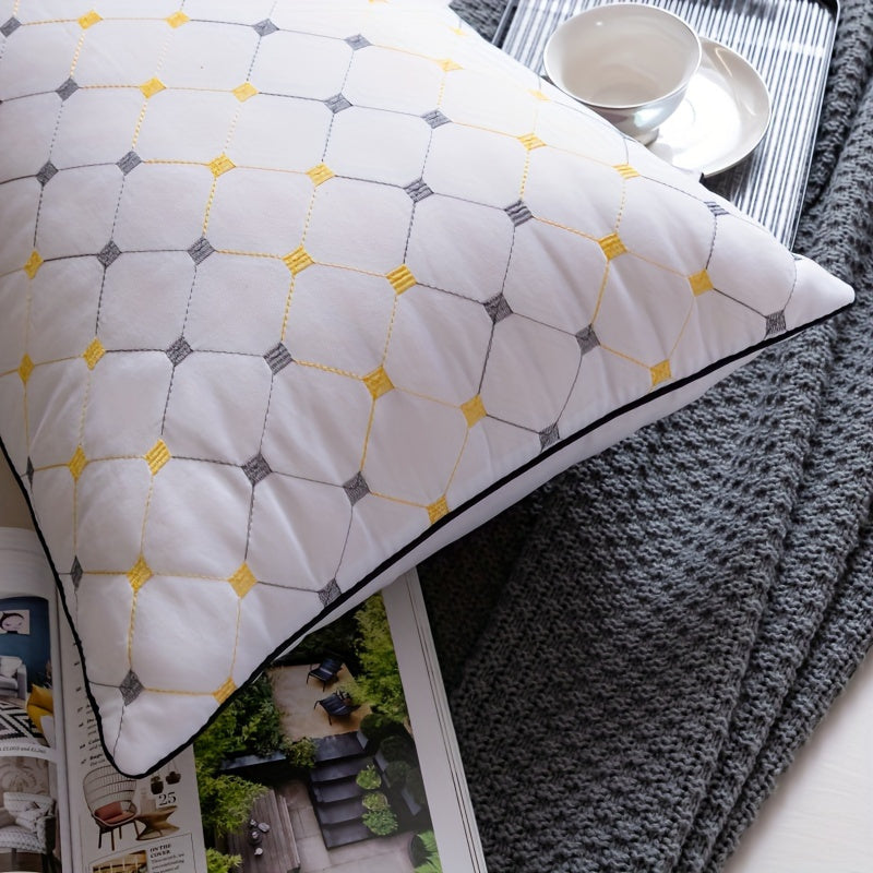 Luxury Hotel Bed Pillow with Quilted Design and Yellow Accents - Machine Washable, High-Quality, Perfect for Side or Back Sleeping - Outdoor Camping Pillow - Space Themed - Zipper Closure - Relaxed Style - Suitable for All Se