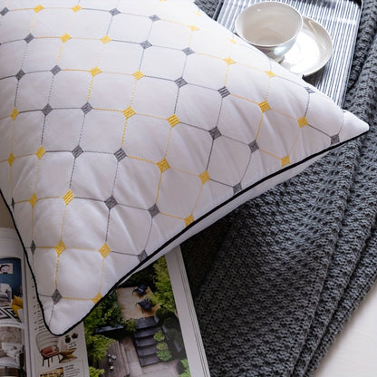 Luxury Hotel Bed Pillow with Quilted Design And Yellow Accents - Machine Washable, High-Quality, Perfect for Side Or Back Sleeping - Outdoor Camping Pillow - Space Themed - Zipper Closure - Relaxed Style - Suitable for All Se