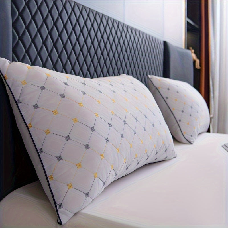 Luxury Hotel Bed Pillow with Quilted Design And Yellow Accents - Machine Washable, High-Quality, Perfect for Side Or Back Sleeping - Outdoor Camping Pillow - Space Themed - Zipper Closure - Relaxed Style - Suitable for All Se