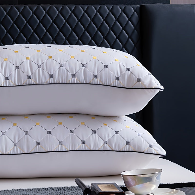 Luxury Hotel Bed Pillow with Quilted Design and Yellow Accents - Machine Washable, High-Quality, Perfect for Side or Back Sleeping - Outdoor Camping Pillow - Space Themed - Zipper Closure - Relaxed Style - Suitable for All Se