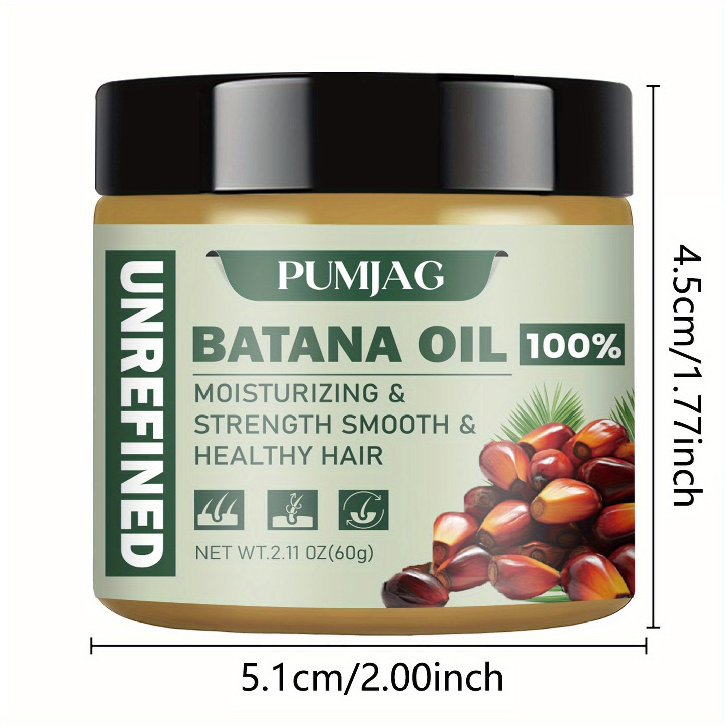 Batana Miracle Hair Oil - 100% Pure, Strengthens & Thickens Hair, Moisturizes Root to Tip, Repairs Damage, Leaves Smooth,, 2.11oz (60g)