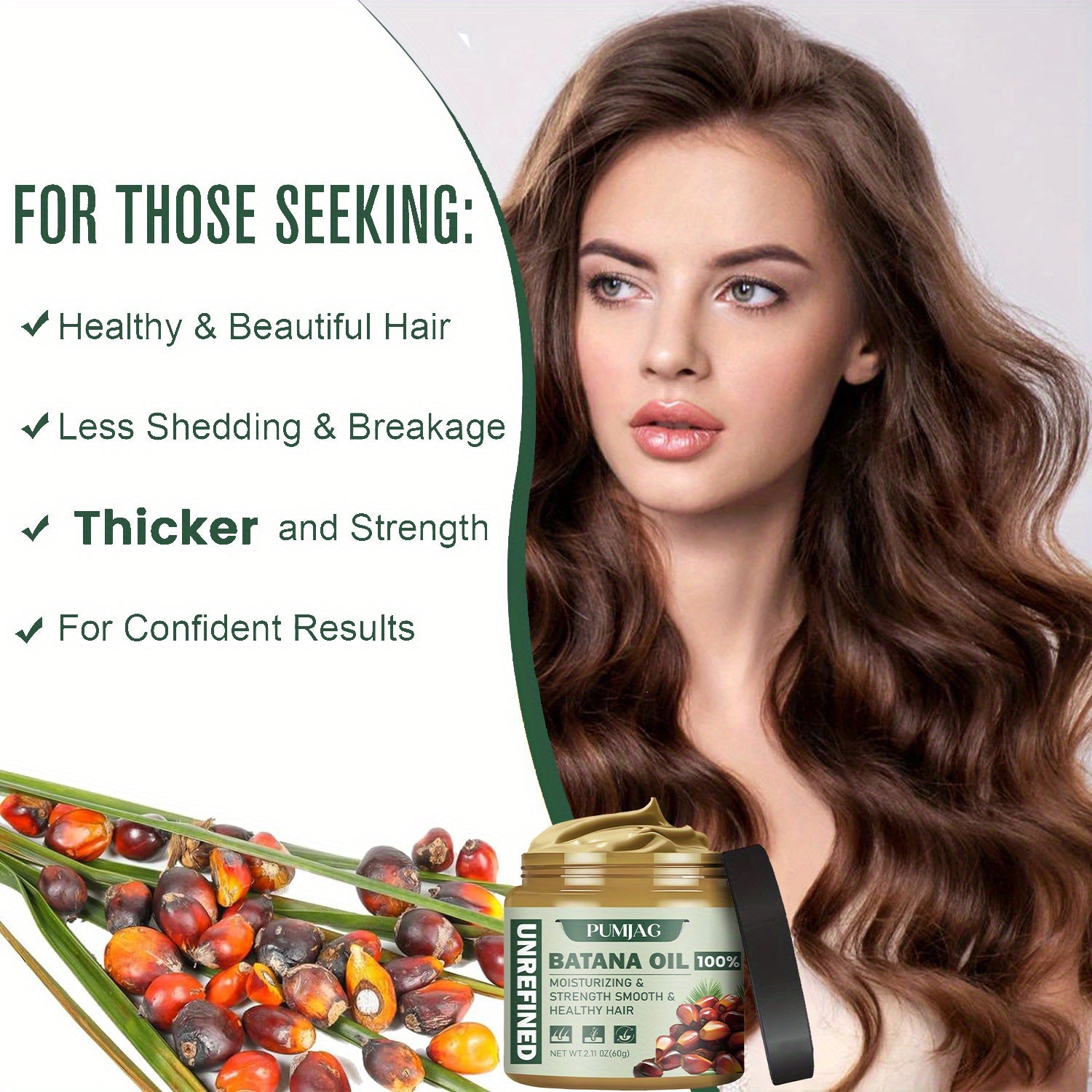 Batana Miracle Hair Oil - 100% Pure, Strengthens & Thickens Hair, Moisturizes Root to Tip, Repairs Damage, Leaves Smooth,, 2.11oz (60g)