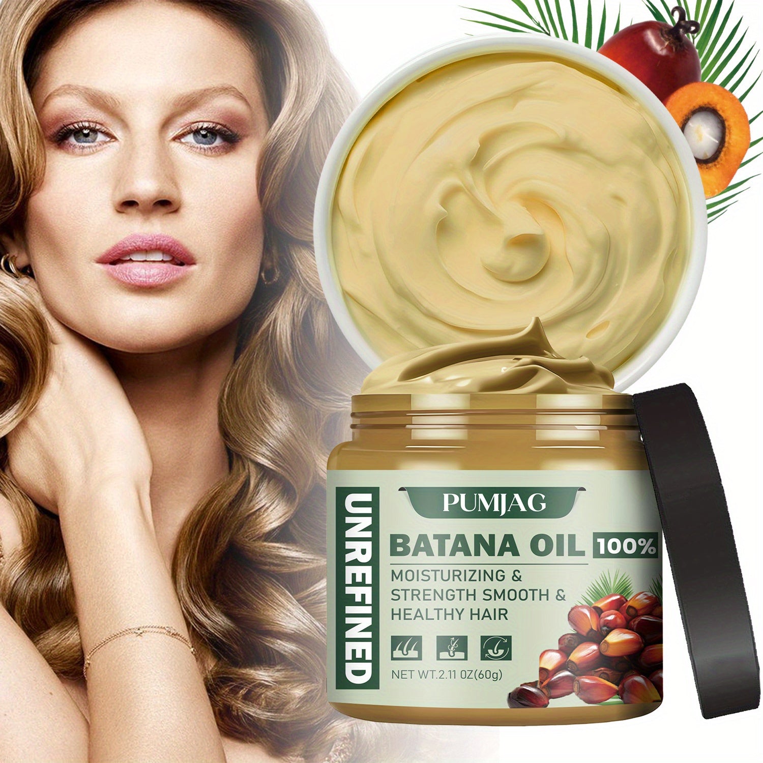 Batana Miracle Hair Oil - 100% Pure, Strengthens & Thickens Hair, Moisturizes Root to Tip, Repairs Damage, Leaves Smooth,, 2.11oz (60g)
