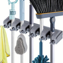 Broom & Mop Holder Wall Mount - 1pc Heavy Duty Tool Organizer for Garden, Laundry Room, Closet, Garage - 5 Slot & 6 Hook Hanger for Rake, Shovel, Mops - Plastic Utility Rack