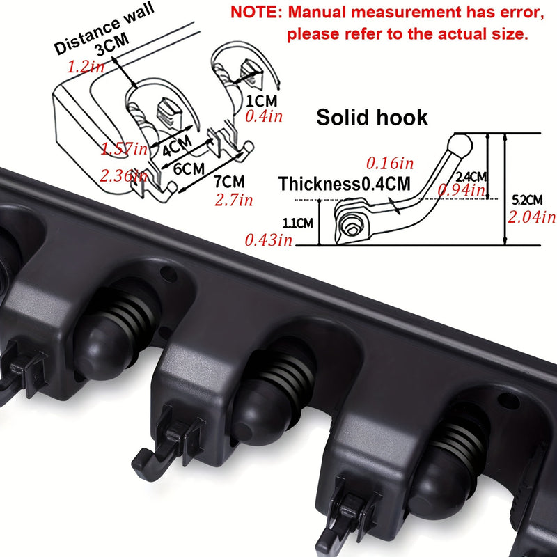 Broom & Mop Holder Wall Mount - 1pc Heavy Duty Tool Organizer for Garden, Laundry Room, Closet, Garage - 5 Slot & 6 Hook Hanger for Rake, Shovel, Mops - Plastic Utility Rack