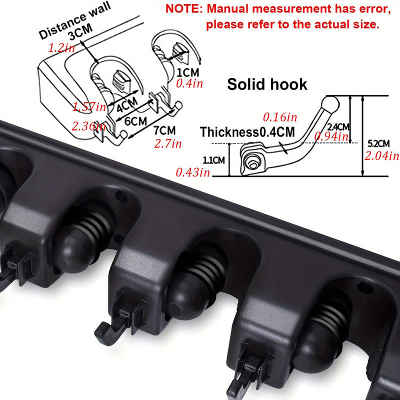 Broom & Mop Holder Wall Mount - 1pc Heavy Duty Tool Organizer for Garden, Laundry Room, Closet, Garage - 5 Slot & 6 Hook Hanger for Rake, Shovel, Mops - Plastic Utility Rack