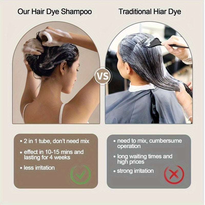 Instant Hair Color Shampoo for Gray Hair - 3-in-1 Natural Dye, Easy & Mess-Free, Long-Lasting, No Damage - Quick Results in Minutes,