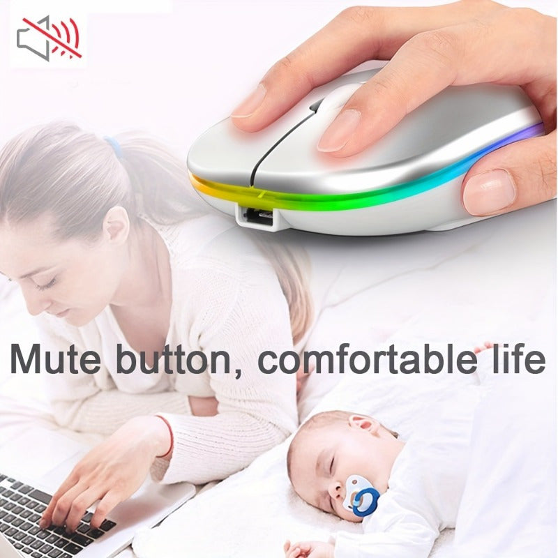 Ultra-Slim Wireless Mouse - Rechargeable, Silent, Portable Dual-Mode USB & Optical with C-Type Adapter for Computers