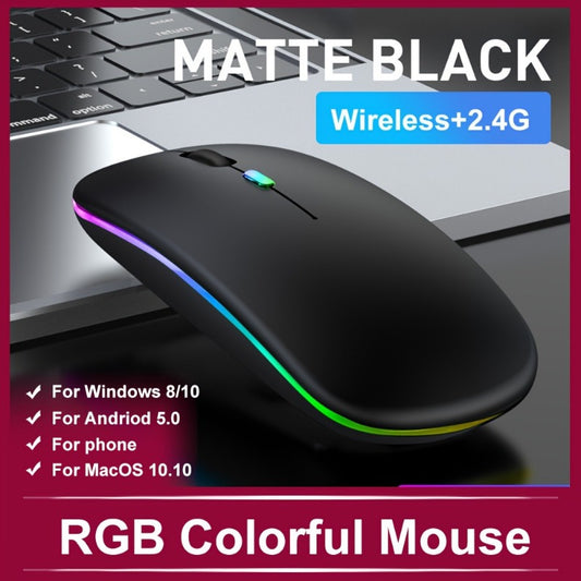 Ultra-Slim Wireless Mouse - Rechargeable, Silent, Portable Dual-Mode USB & Optical with C-Type Adapter for Computers