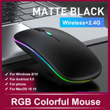 Ultra-Slim Wireless Mouse - Rechargeable, Silent, Portable Dual-Mode USB & Optical with C-Type Adapter for Computers