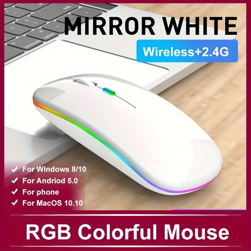 Ultra-Slim Wireless Mouse - Rechargeable, Silent, Portable Dual-Mode USB & Optical with C-Type Adapter for Computers