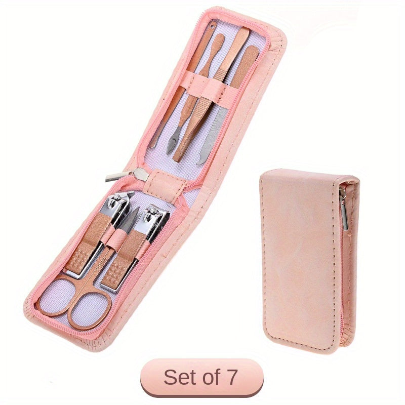 7pcs Classic Stainless Steel Nail Clipper Set, Straight Edge Metal Blade, Unscented Fingernail Grooming Kit with Storage Case, Professional Manicure Pedicure Tools