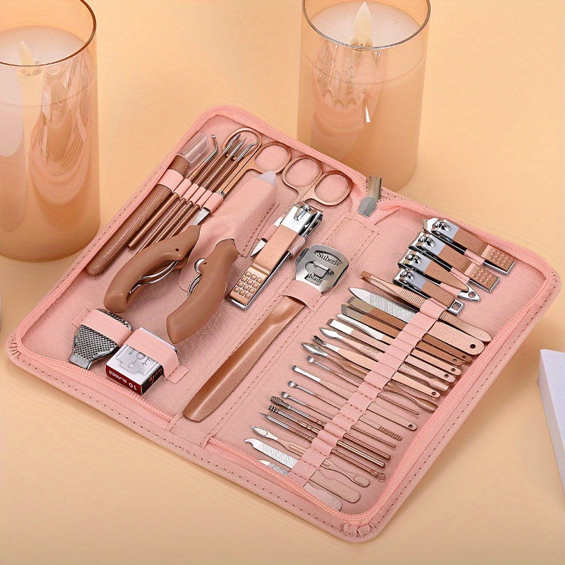 7pcs Classic Stainless Steel Nail Clipper Set, Straight Edge Metal Blade, Unscented Fingernail Grooming Kit with Storage Case, Professional Manicure Pedicure Tools