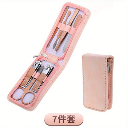 7pcs Classic Stainless Steel Nail Clipper Set, Straight Edge Metal Blade, Unscented Fingernail Grooming Kit with Storage Case, Professional Manicure Pedicure Tools