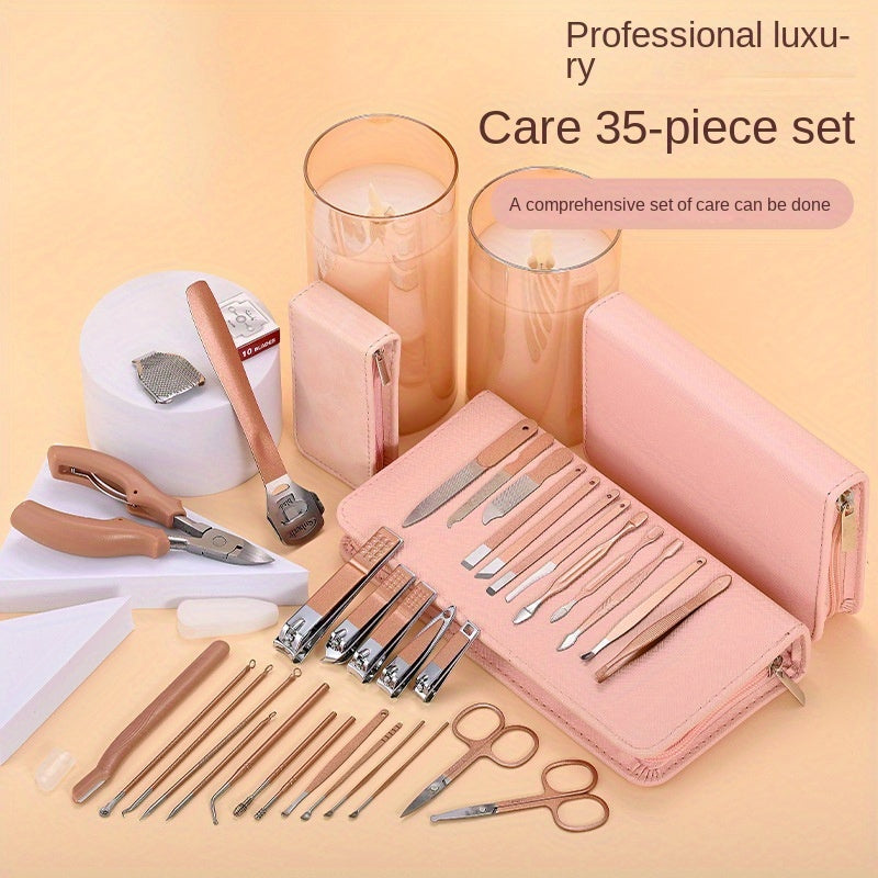 7pcs Classic Stainless Steel Nail Clipper Set, Straight Edge Metal Blade, Unscented Fingernail Grooming Kit with Storage Case, Professional Manicure Pedicure Tools