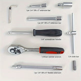 46pcs Finger Wrench Set with Sleeve - 1/4 Drive, Extension Rod for Auto &amp; Home Maintenance, Steel Plated, Non-Power Tools with Storage Case
