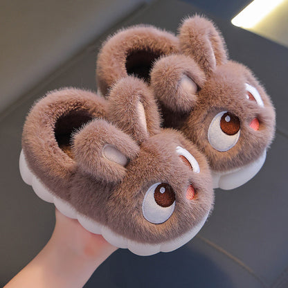 Cartoon Rabbit Fluffy Warm Shoes - Unisex Winter Thermal Slip-Ons, Anti-Slip Rubber Sole, Soft Plush Fabric Upper, Cozy Fleece Lined Indoor Footwear