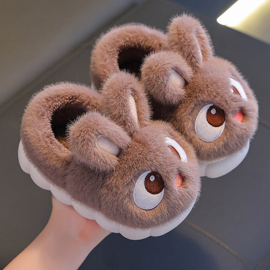Cartoon Rabbit Fluffy Warm Shoes - Unisex Winter Thermal Slip-Ons, Anti-Slip Rubber Sole, Soft Plush Fabric Upper, Cozy Fleece Lined Indoor Footwear