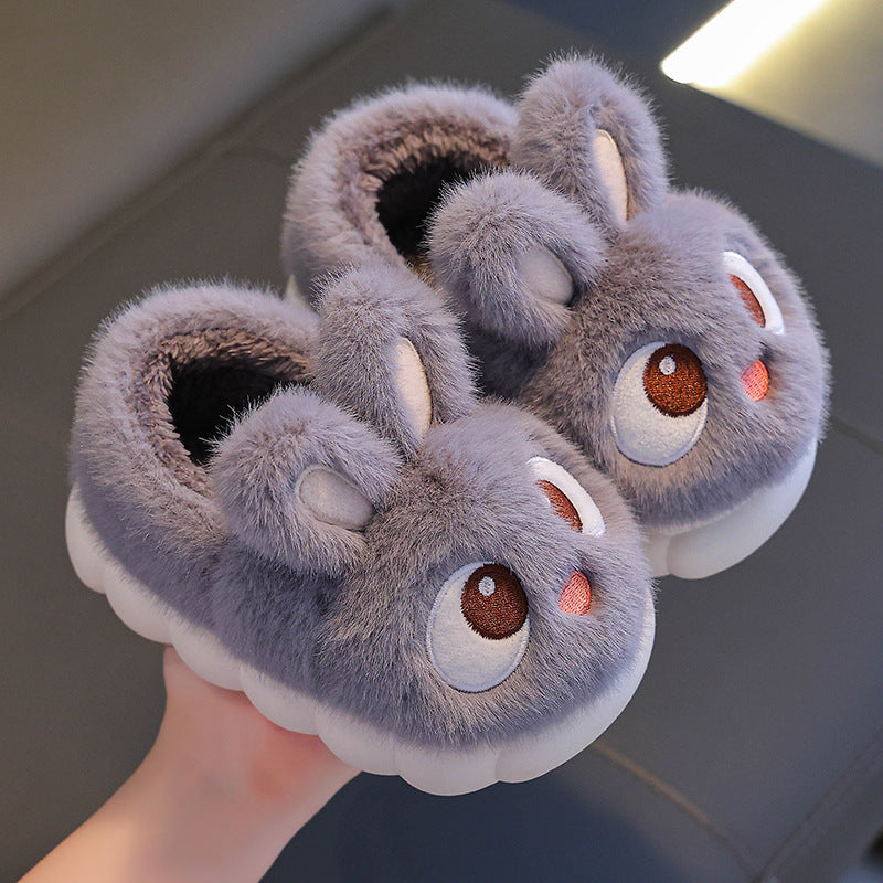 Cartoon Rabbit Fluffy Warm Shoes - Unisex Winter Thermal Slip-Ons, Anti-Slip Rubber Sole, Soft Plush Fabric Upper, Cozy Fleece Lined Indoor Footwear