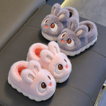 Cartoon Rabbit Fluffy Warm Shoes - Unisex Winter Thermal Slip-Ons, Anti-Slip Rubber Sole, Soft Plush Fabric Upper, Cozy Fleece Lined Indoor Footwear