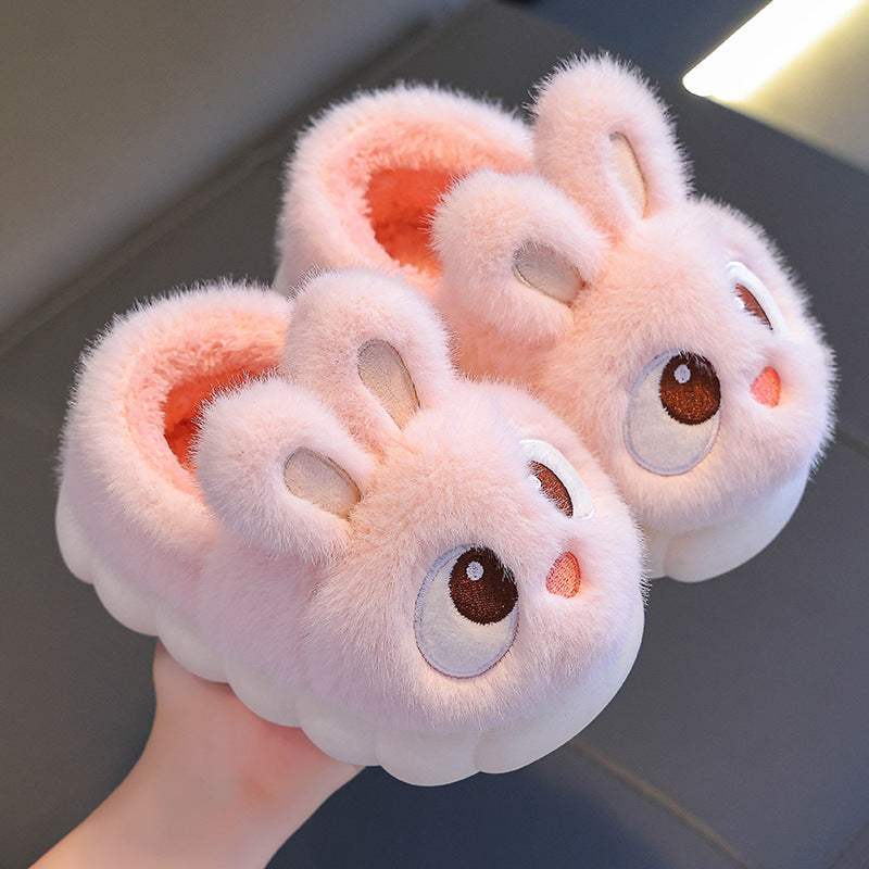 Cartoon Rabbit Fluffy Warm Shoes - Unisex Winter Thermal Slip-Ons, Anti-Slip Rubber Sole, Soft Plush Fabric Upper, Cozy Fleece Lined Indoor Footwear