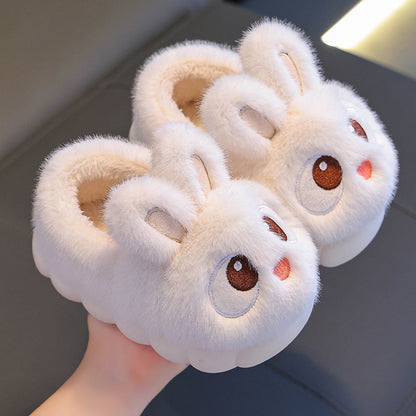 Cartoon Rabbit Fluffy Warm Shoes - Unisex Winter Thermal Slip-Ons, Anti-Slip Rubber Sole, Soft Plush Fabric Upper, Cozy Fleece Lined Indoor Footwear