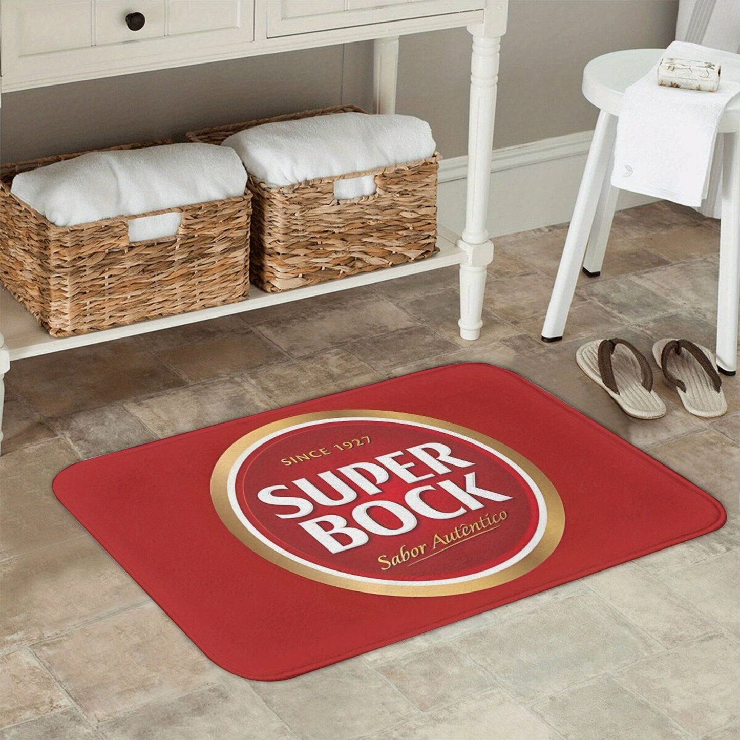 Super Bock-Inspired Lightweight Polyester Doormat - Machine Washable, Rectangle Kitchen &amp; Outdoor Rug for Home Decor